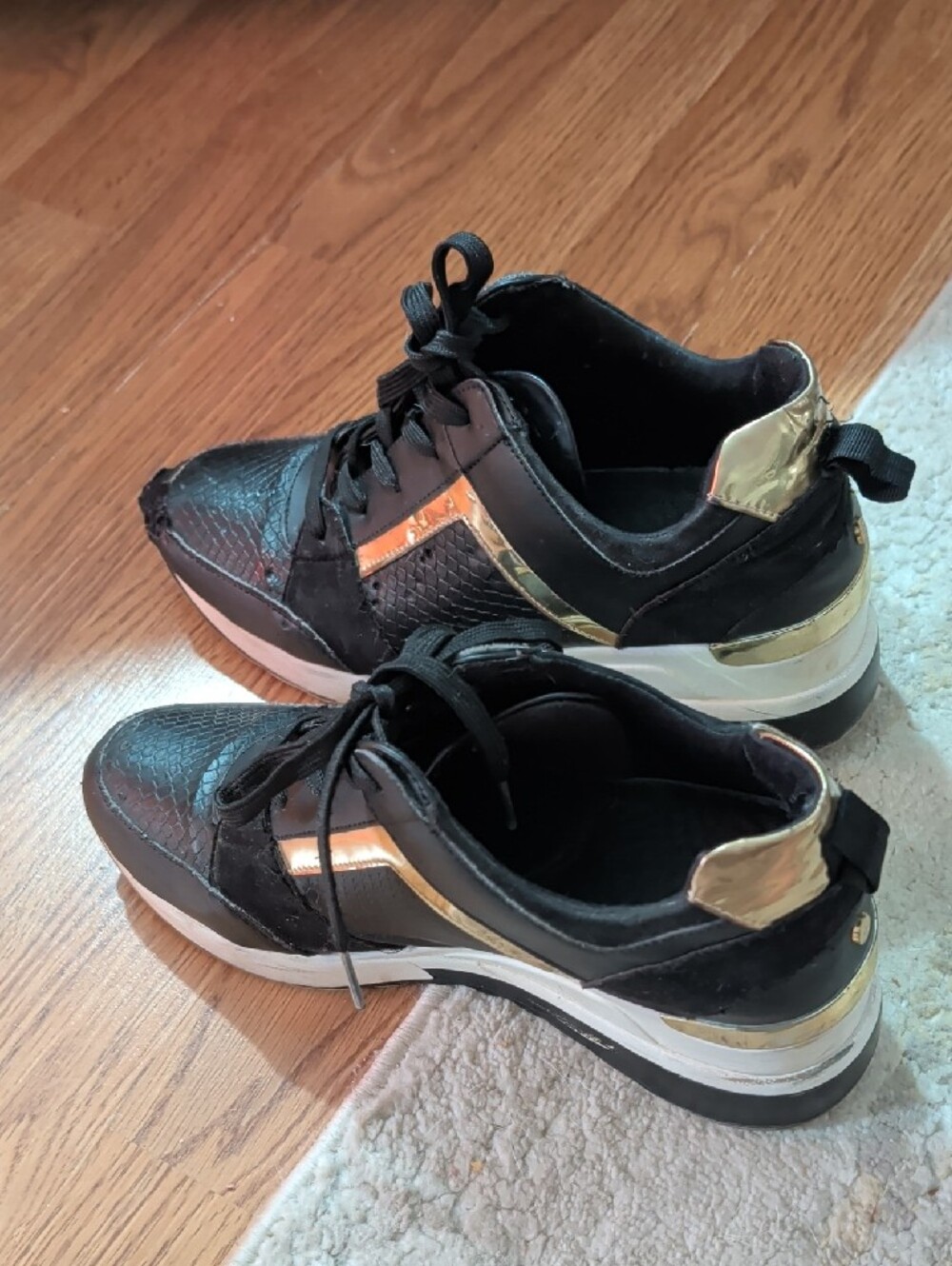 Women's Platform Black Athletic Sneakers with Gold Accent. Iman.